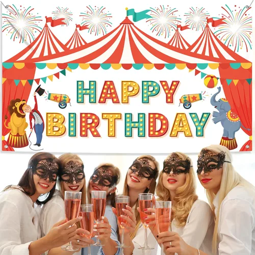 Miniatura 2 de KatchOn, Cartel de feliz cumpleaños de Carnaval XtraLarge - 72 x 44 pulgadas Decoraciones de fiesta temática de carnaval Decoraciones de fiesta