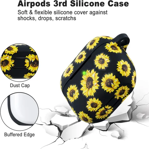 Miniatura 6 de Funda de silicona para Airpods 3 de 3ª generación, funda suave y flexible para AirPod 3, para mujeres y niñas, con llavero, girasol