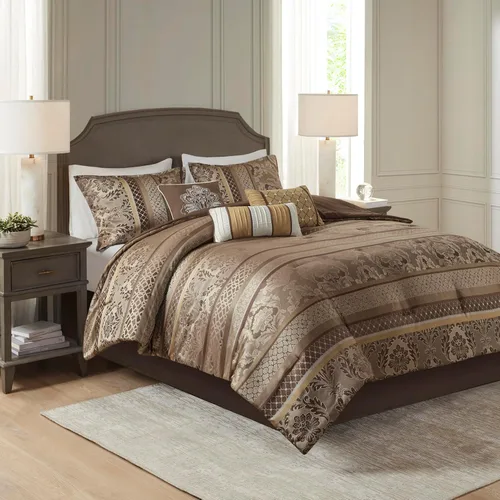 Miniatura 2 de Madison Park Bellagio - Juego de edredón acogedor, lujoso diseño tradicional de damasco jaquard, ropa de cama alternativa para todas las estaciones