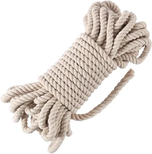 Tenn Well Cuerda de macramé de 0.394 pulgadas, cuerda gruesa de algodón sin blanquear de 50 pies para manualidades, ganchos de plantas, cuerdas,