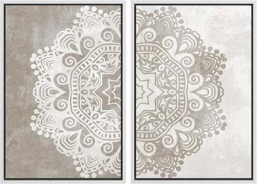 Miniatura 119 de SIGNWIN Lienzo enmarcado para pared, juego de arte de collage de ondas en espiral de mediados de siglo, formas abstractas, acogedor, neutro