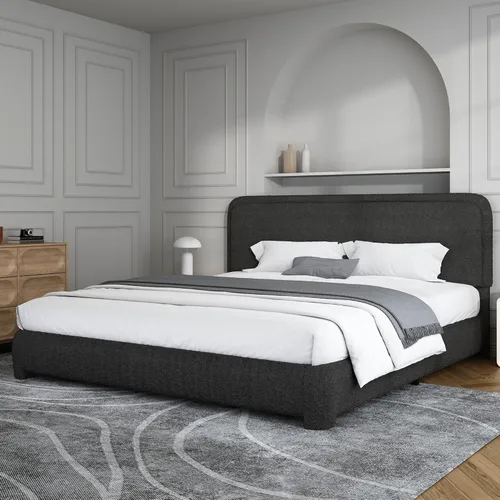 Miniatura 43 de BarnFurin Cloud Boucle - Base de cama de tamaño matrimonial, plataforma tapizada con cabecero, esquinas redondeadas suaves, no requiere somier, Beige