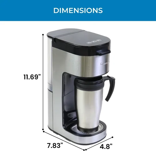 Miniatura 7 de Koolatron Kenmore - Cafetera de una sola porción y taza de viaje de acero inoxidable, compatible con cápsulas/pods y café molido, compatible con K