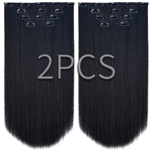 SYXLCYGG Extensiones de cabello negro lacio, 4 piezas, extensiones de cabello con clip de 22 pulgadas, 5.5 onzas, pieza de cabello sintético para