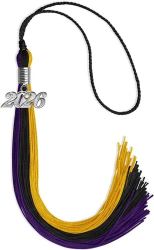 Miniatura 35 de Endea Graduation Borla de triple color con gota de fecha plateada (negro/dorado/granate, 2020)