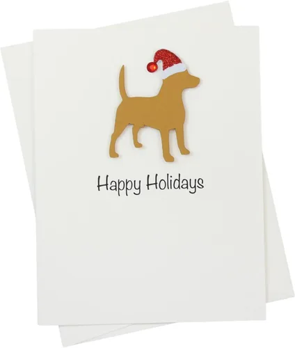 Miniatura 10 de Black Doodle Bernedoodle - Tarjetas de Navidad (10 unidades), hechas a mano, base blanca, perro con sombrero de Papá Noel Negro