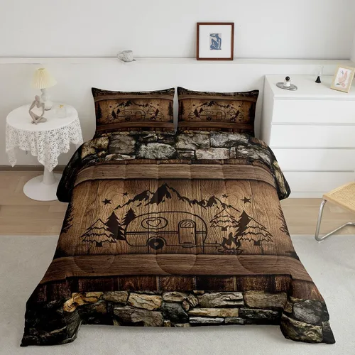 Miniatura 31 de Erosebridal Juego de ropa de cama de oso marrón, juego de edredón de animales de safari en el bosque, acuarela con relleno de edredón de vida