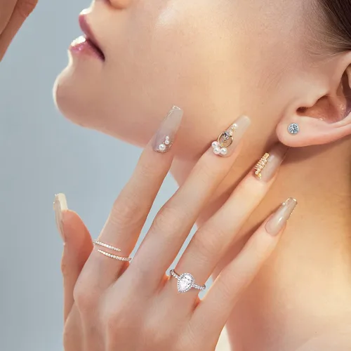 Miniatura 4 de MOOSEA Anillos de moissanita abiertos para mujer, oro blanco de 14 quilates, color vermeil D, claridad VVS1, anillos a juego, anillos de eternidad