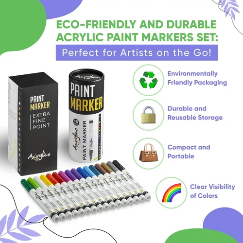 Miniatura 3 de Bolígrafos de pintura para pintura roca, piedra, cerámica, vidrio, madera, lienzo, juego de 16 marcadores de pintura acrílica de punta extrafina