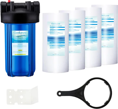 Geekpure Sistema de filtración de agua para toda la casa con carcasa de 10 pulgadas, puerto de 1 pulgada y filtro de sedimentos PP de 4.5 x 10