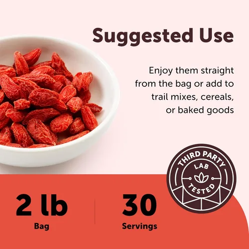 Miniatura 5 de Bayas de Goji Orgánicas 32 Onzas, Bayas Enteras Grandes Secas al Sol Libres de Sulfatos, Antioxidante Natural Baya Superalimento Cruda