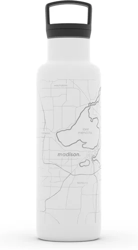 Miniatura 77 de Well Told Botella de agua aislada con mapa de Washington DC grabado, botella de acero inoxidable grabada (21 onzas, blanco) botella aislada de mapa