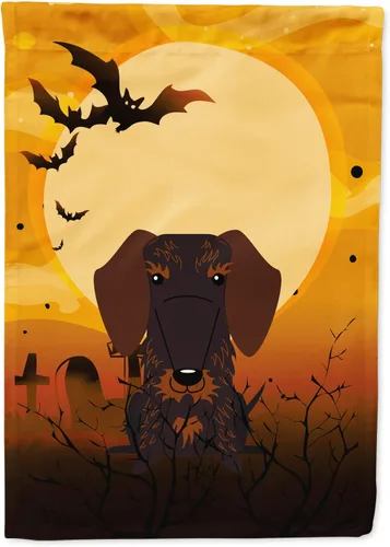 Miniatura 202 de Caroline's Treasures BB4307GF - Bandera de Halloween Airedale para jardín, bandera decorativa para patio exterior, obras de arte de patio, macizos