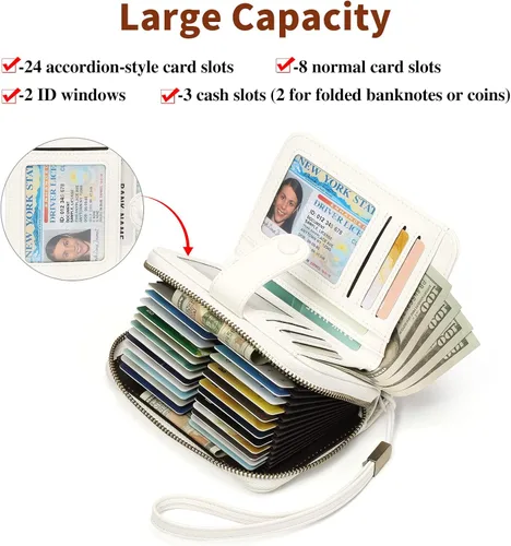 Miniatura 2 de GAEKEAO Leather Credit Card Holder Wallet for Women RFID Blocking Large Capacity Bifold Zipper Card Case Organizer with Wristlet 32 Slots