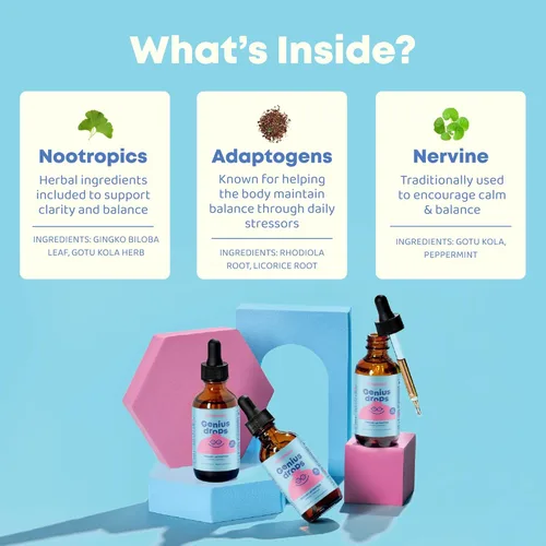 Miniatura 6 de JoySpring Genius Drops for Kids Suplemento de Concentración Clínicamente Comprobado Suplemento Líquido Herbal de Concentración con Ginkgo Biloba
