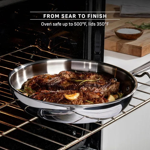 Miniatura 8 de T-Fal Pro - Juego de utensilios de cocina de acero inoxidable tricapa, 13 piezas, compatible con inducción, apto para horno hasta 500F, tapas aptas