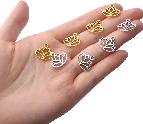 Miniatura 7 de 100 dijes de loto de aleación, para yoga, flor de loto, abalorios, suministros de manualidades para manualidades, collares, pulseras, joyería