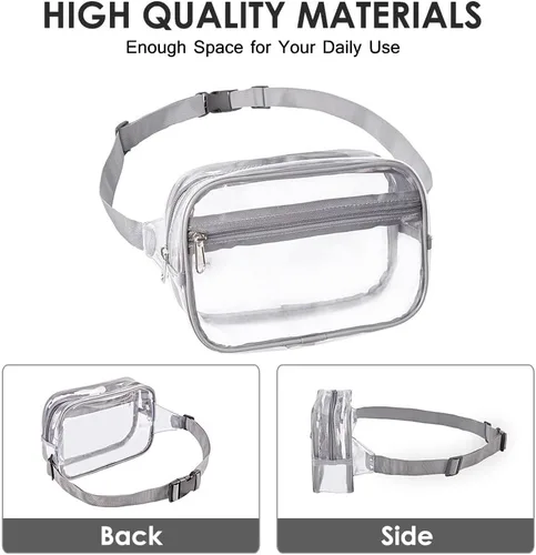 Miniatura 12 de Clearworld Riñonera transparente para mujeres y hombres, paquete de cintura aprobado por estadio con correa ajustable, bolsa de cinturón de moda