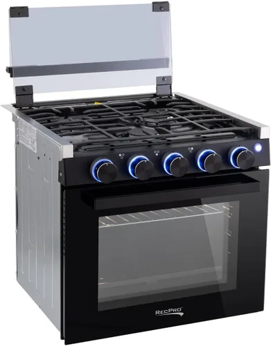 Estufa RecPro RV de acabado negro | Estufa de gas de 21" de altura | Tres quemadores de 6500 y 8000 BTU | Horno de 7100 BTU con capacidad de 1.8