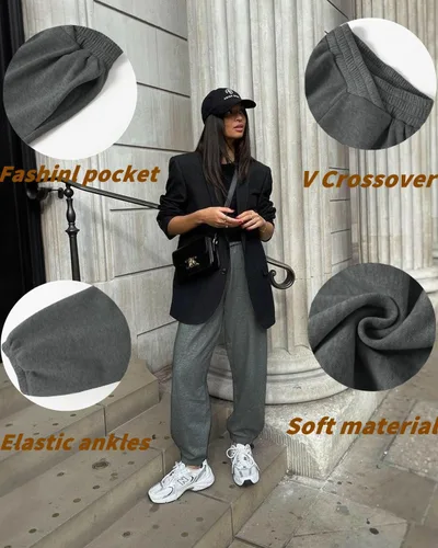 Miniatura 5 de HOPYOP Pantalones deportivos casuales para mujer, pantalones cruzados en V, cintura alta, holgados, pantalones para descansar