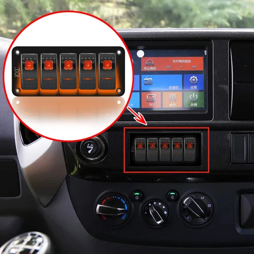Miniatura 7 de FXC Panel de Aluminio con Interruptores Basculantes de 5 Posiciones, Interruptores de Palanca para Tablero, 5 Pines ON/OFF, 2 LED Retroiluminados