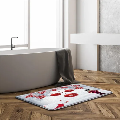 Sunhe Tapete de baño con diseño de cascanueces de Navidad, diseño de pájaros, bayas, ramas de pino, nevado, invierno, vacaciones, divertida, blanco