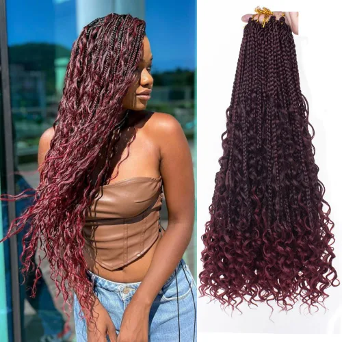 Miniatura 37 de COOKOO Cabello de Trenzas de Caja Bohemias de Ganchillo de 8 Pulgadas para Mujeres Negras, Paquete de 8, Cabello Sintético de Trenzas de Caja