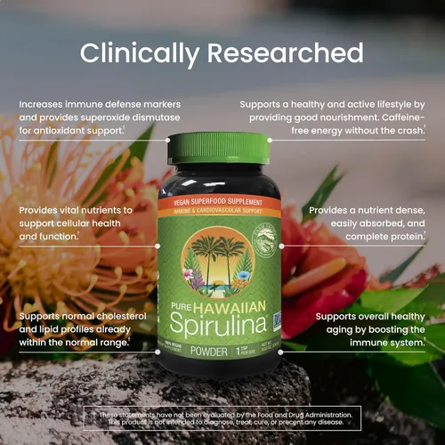 Miniatura 4 de Nutrex Hawaii Polvo de espirulina hawaiana pura – Superalimento vegano, cultivado en granja, sin OMG, apoyo inmunológico y energía celular