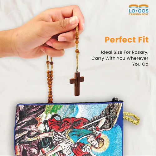 Miniatura 7 de Bolsa de rosario católico Pequeño Arcángel Miguel y San Miguel Rosario de la Tierra Santa Monedas, joyas y rosario con cremallera colgante de cruz