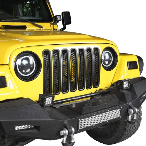 Miniatura 3 de Hooke Road Wrangler - Cubierta protectora de rejilla frontal con clip, color negro mate para Jeep Wrangler TJ & Unlimited 1997-2006 (paquete de 7)