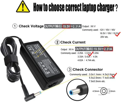 Miniatura 2 de Cargador adaptador de CA de 19.5V 2.31A 45W compatible con HP Pavilion x360 x2 11 13 15 M1 TouchSmart, Envy x360 x2 13 15 M6, Stream 11 13 14, 15-f