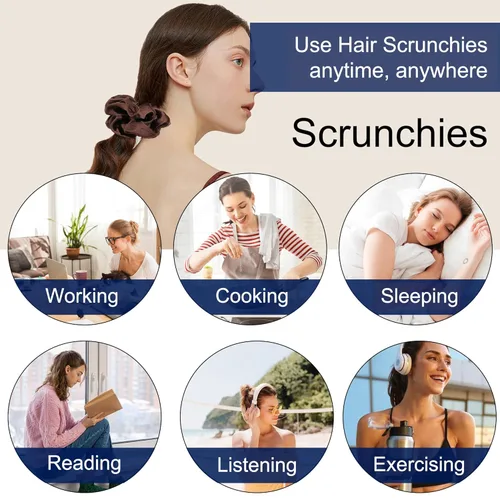 Miniatura 8 de 16 coleteros para mujer – Lazos y bandas de satén para el cabello, soportes grandes para cola de caballo para cabello grueso y rizado, lindas colas