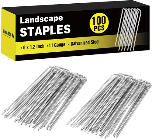 Miniatura 14 de Paquete de 240 grapas de paisaje de 15 cm, estacas de jardín galvanizadas para carpas, estacas resistentes calibre 11, alfileres de tela