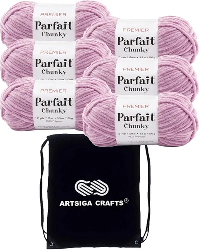 Miniatura 35 de Premier Yarns Parfait Chunky Mushroom 1150-41 (6 madejas - mismo lote de tinte) Peso S Bulky #6 Hilo de poliéster para ganchillo y punto con bolsa