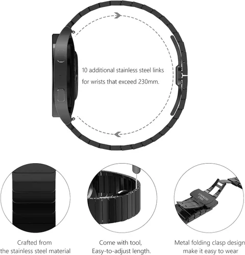 Miniatura 4 de NewWays for Samsung Galaxy Watch Gapless Bands 7 6 5 4 40mm 44mm 5Pro 45mm, No Gap Strap Stainless Steel Classy Elegant Military Rugged Metal Link