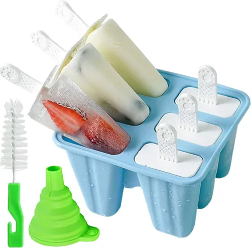 Molde para Paletas, Fabricador de Paletas, Moldes para Paletas de 6 Piezas, Moldes de Silicona para Paletas de Hielo Sin BPA, Molde para Paletas