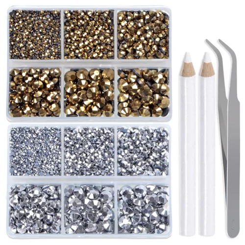 Miniatura 38 de LPBeads 6400 unidades de diamantes termoadhesivos de 12 colores con parte trasera plana, 5 tamaños mixtos, gemas de cristal redondas con pinzas
