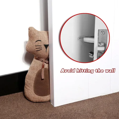 Miniatura 6 de Lindo tope de puerta decorativo para el hogar y la oficina, topes de puerta de piso, protectores de pared pesados de tela con peso animal, gato café
