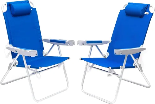 Miniatura 18 de SUNNYFEEL Silla de Playa Plegable Extra Ancha de 28", 5 Posiciones Completamente Reclinable, Silla de Camping Portátil de 17" de Alto con Portavasos