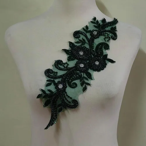Miniatura 13 de Apliques de encaje con cuentas 3D Luz Lujo Ropa Collar Ramillete Bordado Accesorios (azul oscuro)