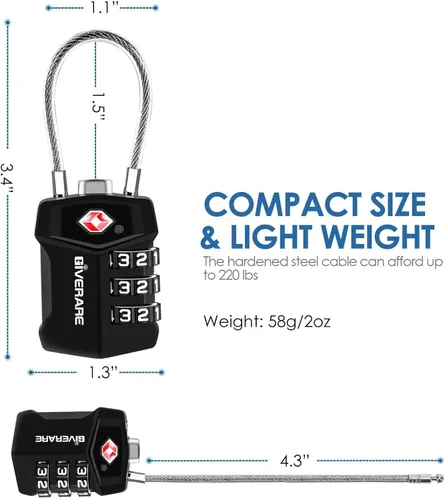 Miniatura 2 de 2 unidades de candados para equipaje de viaje aprobados por la TSA, candado de combinación por cable de aleación, candados sin llave de 3 dígitos