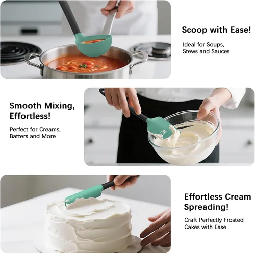 Miniatura 4 de Coukre Juego de utensilios de cocina de silicona con soporte, resistentes al calor, herramientas de cocina de grado alimenticio, espátula, cuchara