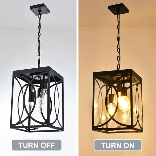 Miniatura 3 de Lámpara colgante para exteriores, 3 luces negras grandes con vidrio transparente, lámpara de metal para exteriores, iluminación de porche para Negro