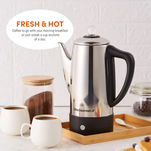 Miniatura 3 de Elite Gourmet EC812 Percoladora eléctrica de café de 12 tazas con mantiene el calor, perilla de progreso de preparación transparente, mango de tacto
