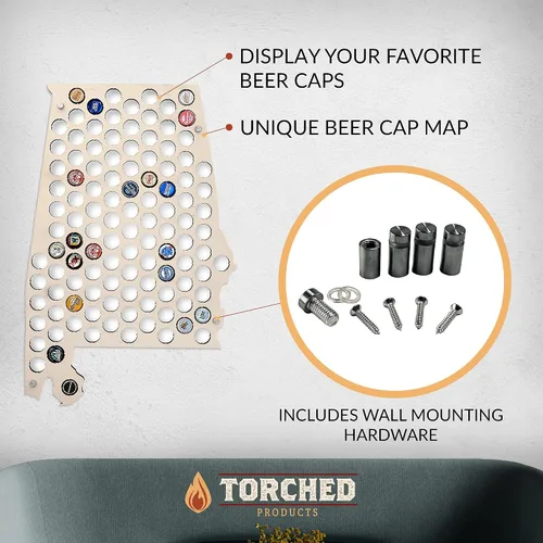 Miniatura 2 de Torched Tapa de cerveza Mapa Alabama, Estados Unidos tapa de cerveza titular decoración de pared, regalo para amantes de la cerveza para hombres