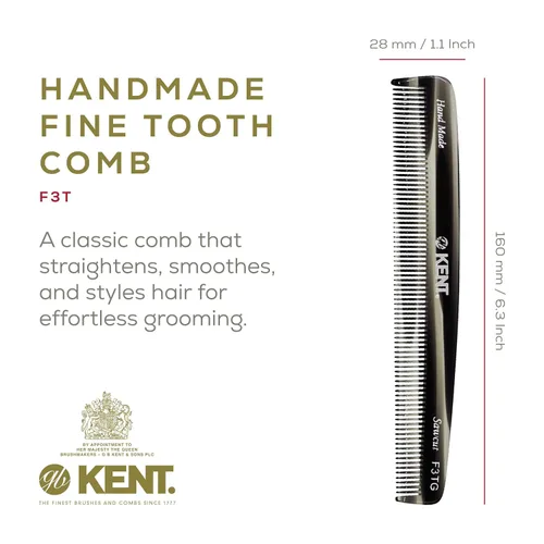 Miniatura 2 de Kent F3T - Peine de dientes finos de grafito negro, peine para separar y alisar el cabello para hombres y mujeres, removedor de caspa, corte