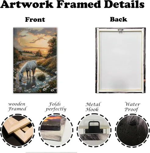 Miniatura 6 de Lienzo de caballo blanco para pared, impresión de imagen abstracta de animales, póster de arte vintage de granja, pintura de paisaje retro del Obras