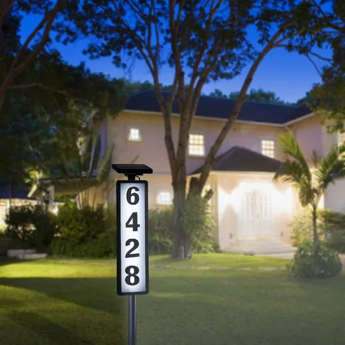 Miniatura 6 de FORUP Letrero de números de dirección de casa con luz solar, luz solar con números de casa, placa de dirección iluminada por LED para exteriores
