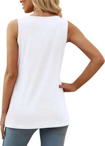 Miniatura 5 de XIEERDUO Camisetas sin mangas de verano para mujer, cuello cuadrado, ajuste holgado, casual, a la moda, sin mangas