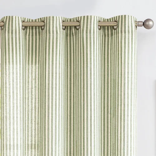 Miniatura 13 de Vangao Cortinas de lino a rayas para sala de estar, dormitorio, casa rural con estampado de rayas de tictac, cortinas impresas con ojales